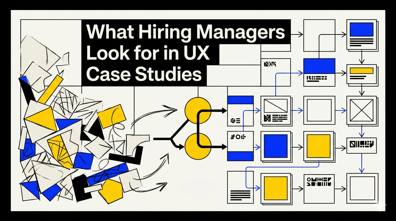 İşe alım ekipleri UX case study'lerde neye bakar yazısı için editoryal kapak görseli