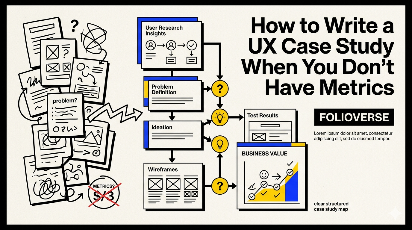 Metrik yoksa UX case study yazmak üzerine editoryal kapak görseli