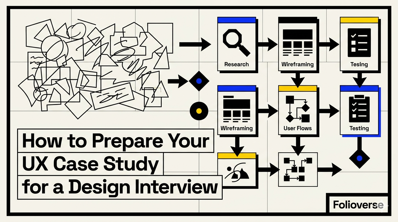 UX case study'yi tasarım mülakatına hazırlamak üzerine editoryal kapak görseli