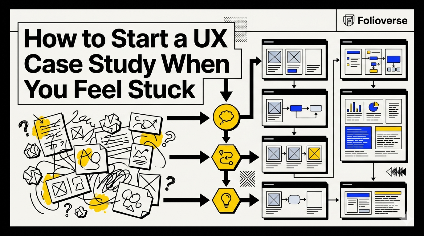 Takıldığında UX case study yazmaya başlamak üzerine editoryal kapak görseli